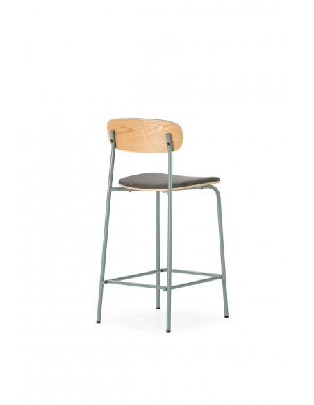 Banco SAULA 67 cm estofado PU verde com metal cinza azulado