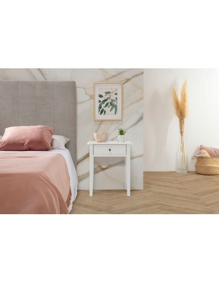 Mesa de Cabeceira BART Branca com 1 Gaveta em MDF e Pinho