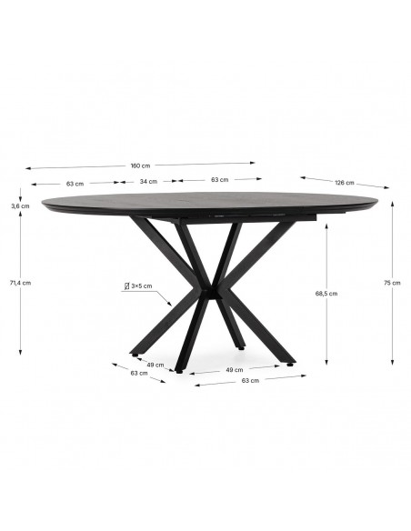 Mesa de Jantar Redonda Extensível NAIRA 126/160 cm Preta
