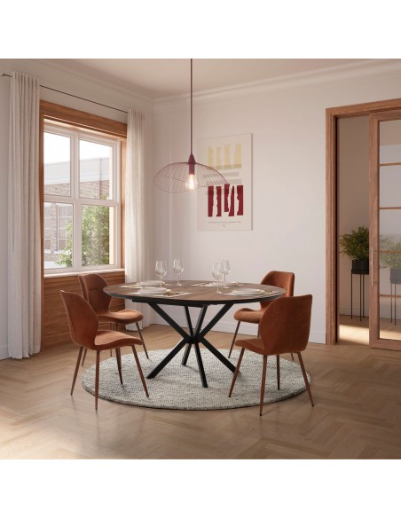 Mesa redonda de Comedor Extensible NAIRA 126/160 cm en Roble UD patas en negro