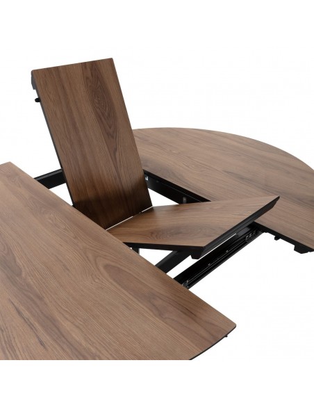 Mesa redonda de Comedor Extensible NAIRA 126/160 cm en Roble UD patas en negro