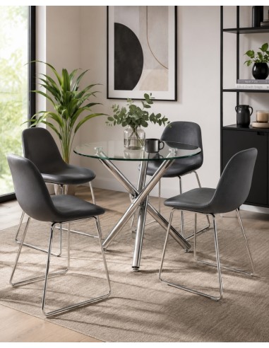 Mesa redonda de cristal 90 cm DEA y metal cromado