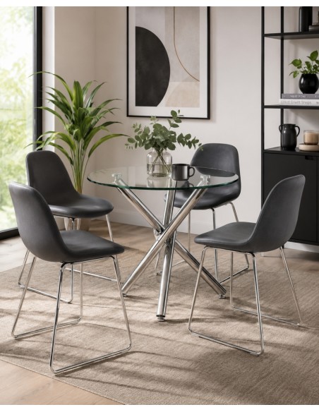 Mesa redonda de cristal 90 cm DEA y metal cromado