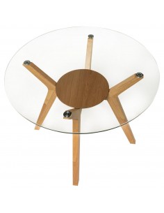 Mesa redonda SABRINE 100, cristal y madera maciza de roble 2