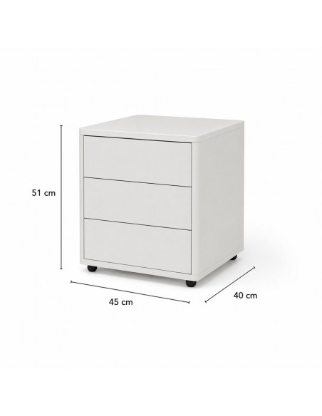 Mesita de noche minimalista KAI blanca, 3 cajones