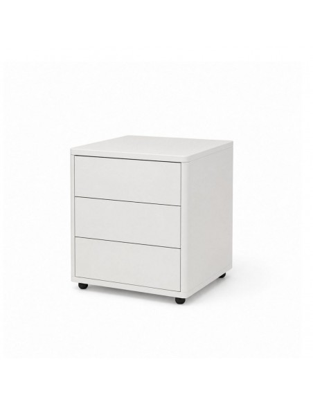 Mesa de cabeceira minimalista KAI branca com 3 gavetas
