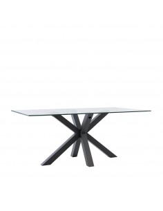 Mesa Arya de cristal y patas de acero acabado negro 200 x...