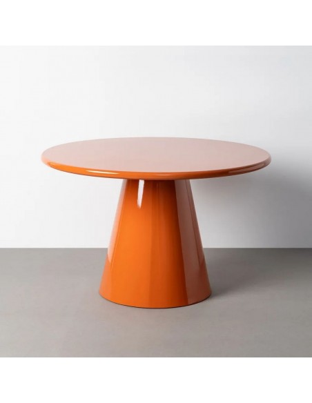 Mesa redonda de forma geometrica 120 BRILI, MDF naranja Alto Brillo