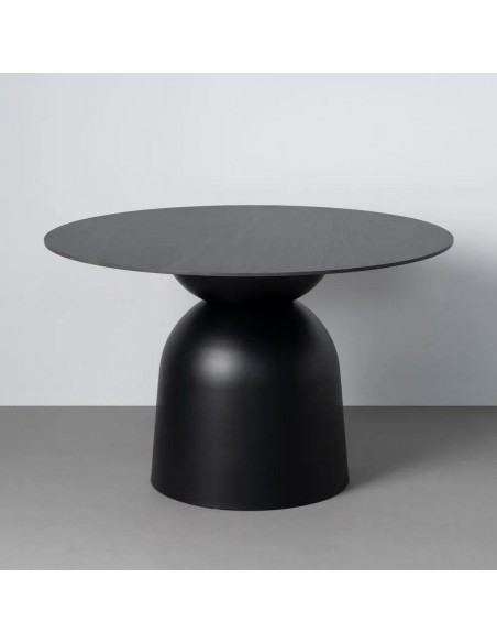 Mesa de Comedor Redonda LUNA 120 cm Piedra Sinterizada y Base de Metal negro