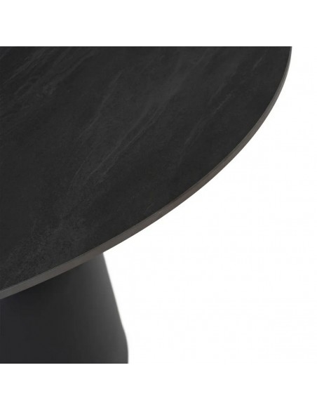 Mesa de Comedor Redonda LUNA 120 cm Piedra Sinterizada y Base de Metal negro