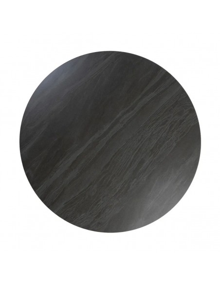 Mesa de Comedor Redonda LUNA 120 cm Piedra Sinterizada y Base de Metal negro