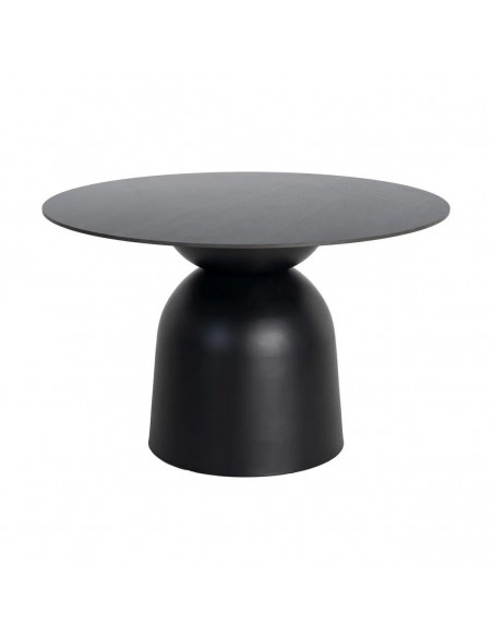 Mesa de Comedor Redonda LUNA 120 cm Piedra Sinterizada y Base de Metal negro