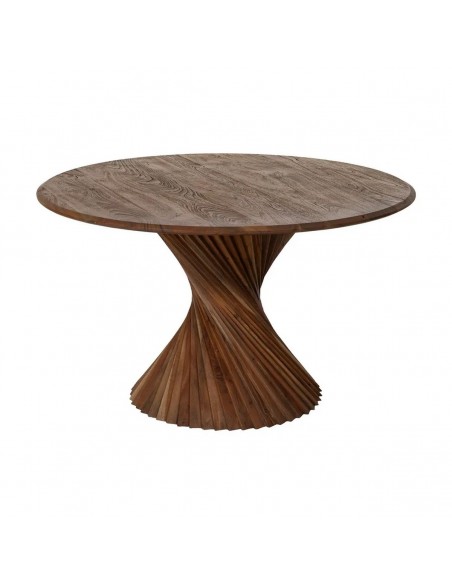 Mesa de Comedor Redonda NARA 130 cm en Madera de Acacia Marrón con Base Escultural