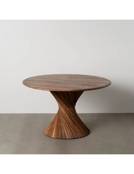 Mesa de Comedor Redonda NARA 130 cm en Madera de Acacia Marrón con Base Escultural