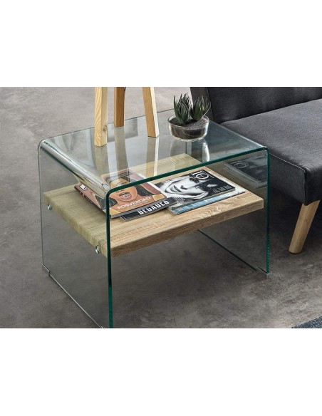 MESA AUXILIAR NEVADA 50x48, cristal, madera