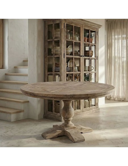 Mesa Redonda mediterranea RÚSTIKA 120 de Madera de Pino Reciclada