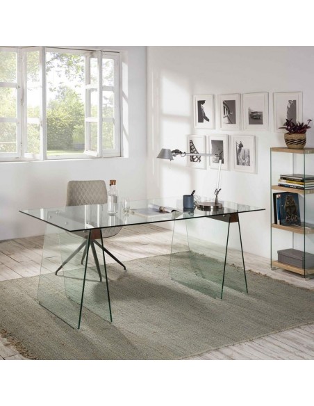 MESA DE VIDRO SIDNE 180x90, nogueira