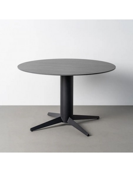 Mesa de Comedor Redonda TAVIRA 120 cm Cerámica Travertino y Metal negro