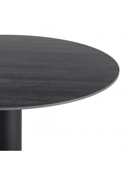 Mesa de Comedor Redonda TAVIRA 120 cm Cerámica Travertino y Metal negro