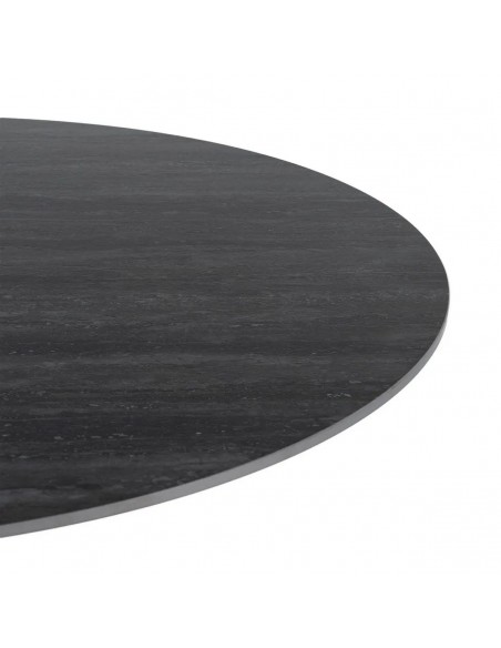 Mesa de Comedor Redonda TAVIRA 120 cm Cerámica Travertino y Metal negro