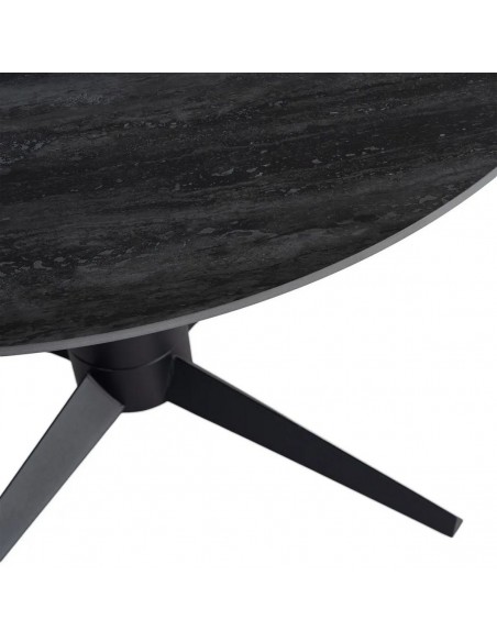 Mesa de Comedor Redonda TAVIRA 120 cm Cerámica Travertino y Metal negro