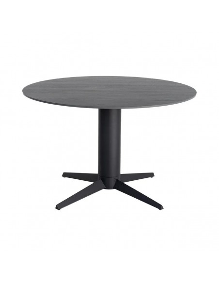 Mesa de Comedor Redonda TAVIRA 120 cm Cerámica Travertino y Metal negro