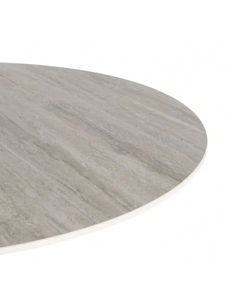 Mesa de Comedor Redonda TAVIRA 120 cm Cerámica Travertino gris y Metal beige