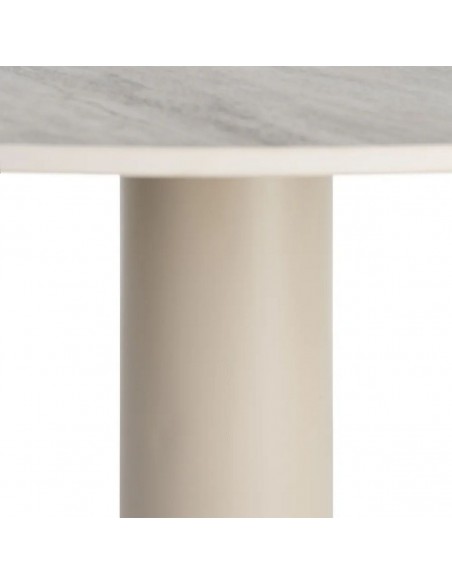 Mesa de Comedor Redonda TAVIRA 120 cm Cerámica Travertino gris y Metal beige