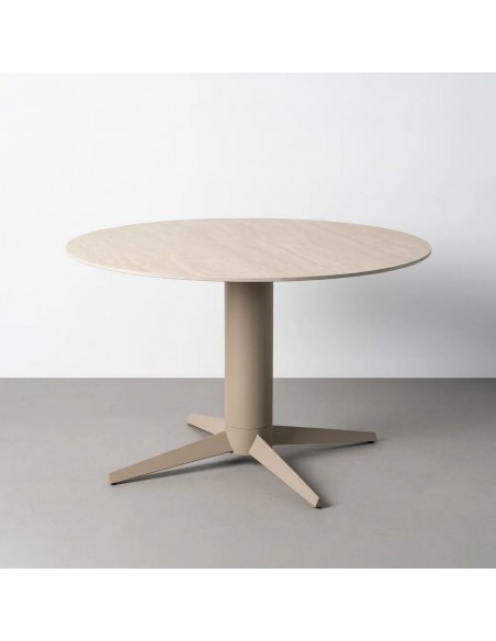 Mesa de Comedor Redonda TAVIRA 120 cm Cerámica Travertino Beige y Metal