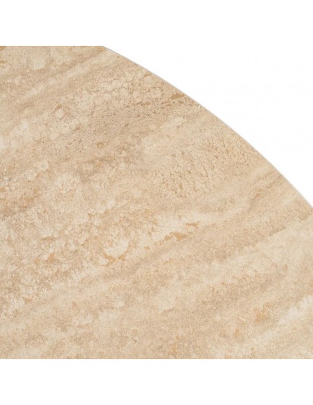 Mesa de Comedor Redonda TAVIRA 120 cm Cerámica Travertino Beige y Metal