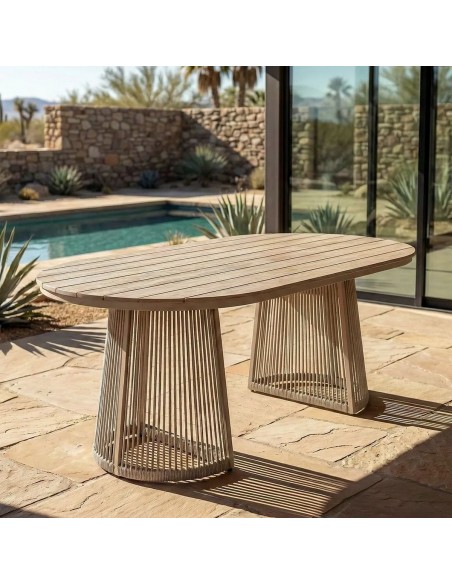 Mesa de Comedor Exterior AMARA 180 cm Polywood y Ratán Blanco rozado