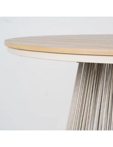 Mesa Exterior Redonda AMARA 100 cm Polywood e Rattan Branco decapado