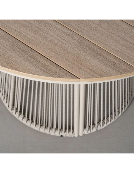 Mesa Exterior Redonda AMARA 100 cm Polywood e Rattan Branco decapado