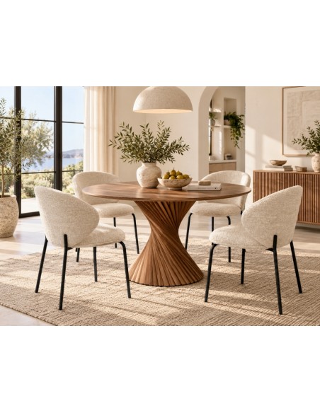 Mesa de Comedor Redonda NARA 130 cm en Madera de Acacia Marrón con Base Escultural