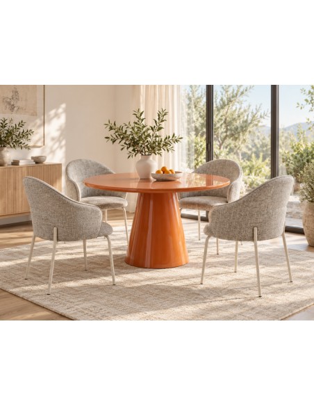 Mesa redonda de forma geometrica 120 BRILI, MDF naranja Alto Brillo