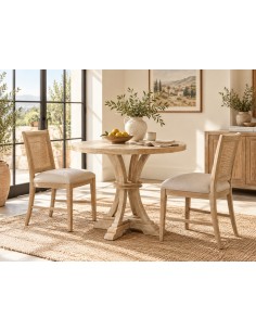 Mesa redonda colonial GAZA 85, madera mango blanco rozado 2
