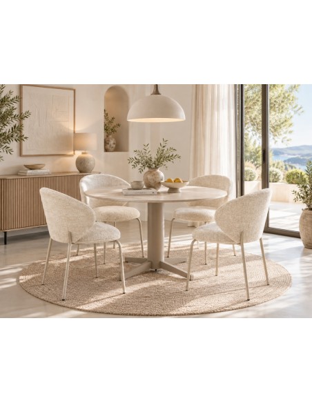 Mesa de Comedor Redonda TAVIRA 120 cm Cerámica Travertino Beige y Metal