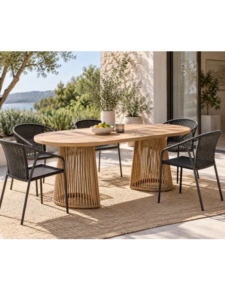 Mesa de Comedor Exterior AMARA 180 cm Polywood y Ratán Natural