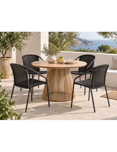 Mesa de Comedor Exterior redonda AMARA 100 cm Polywood y Ratán Natural