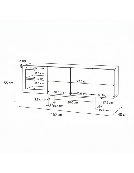 Móvel de TV nórdico contemporâneo REIMS 160x40 com vitrina.