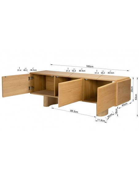 Mueble de TV Organic Modern NANTES 160x40 Roble y Patas en arco