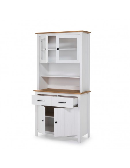 Buffet mediterráneo MIRANDA 90 x 180, madera pino encerado y blanco