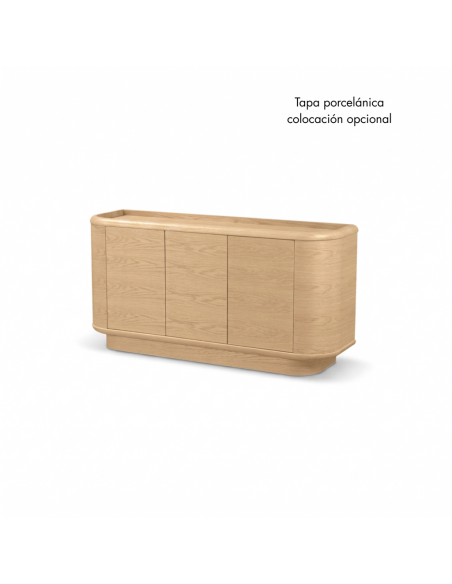 Aparador minimalista orgánico LYON 160x45 Fresno Natural con Porcelánico