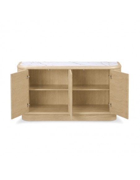 Aparador minimalista orgánico LYON 160x45 Fresno Natural con Porcelánico
