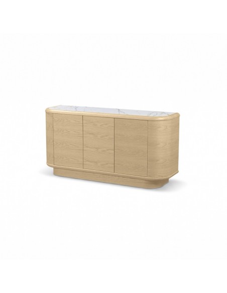 Aparador minimalista orgánico LYON 160x45 Fresno Natural con Porcelánico