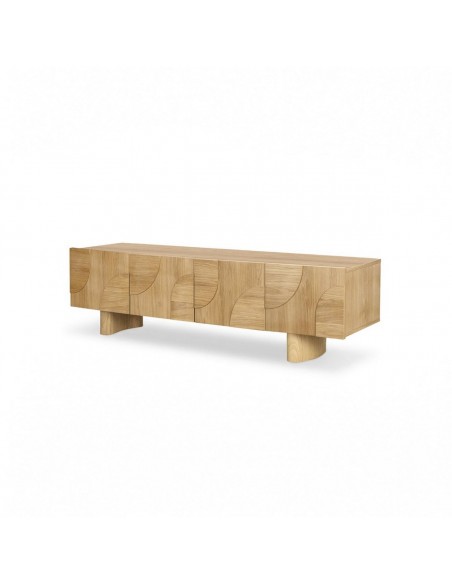 Mueble TV escultórico TOURS 200 Roble con Relieve Geométrico y Patas en arco