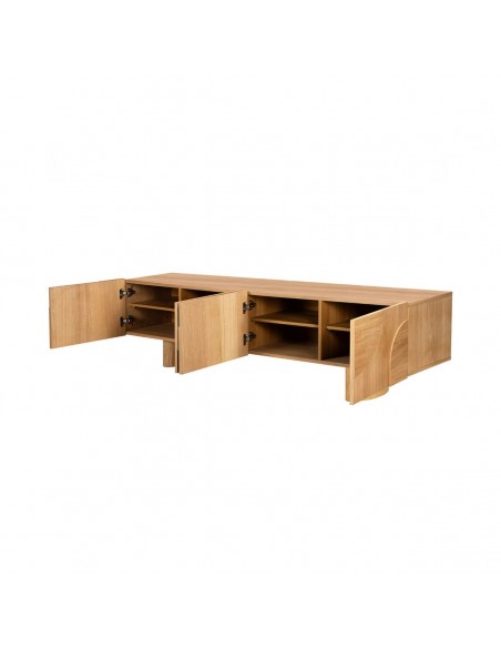 Mueble TV escultórico TOURS 200 Roble con Relieve Geométrico y Patas en arco