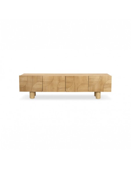 Mueble TV escultórico TOURS 200 Roble con Relieve Geométrico y Patas en arco
