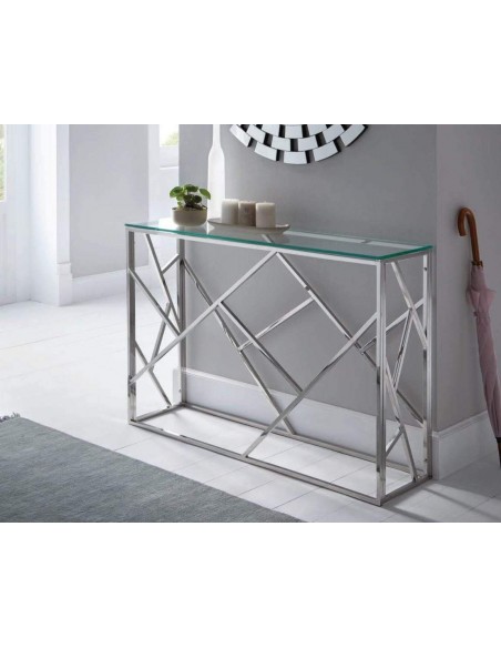 CONSOLA DE CRISTAL Y ACERO INOX, FUTUR.