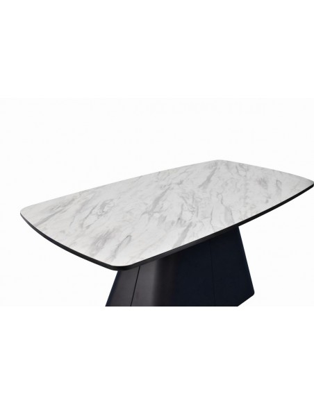 Mesa de jantar design escultural NÉLIDA180x90 porcelânico branco e metal preto